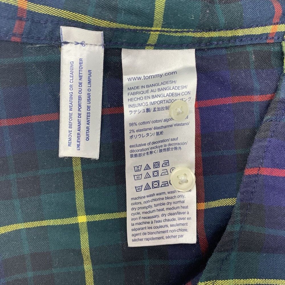 Tommy Hilfiger Navy Blue Plaid Long Sleeve Button Up Men's Shirt Size XS - Picture 9 of 9
